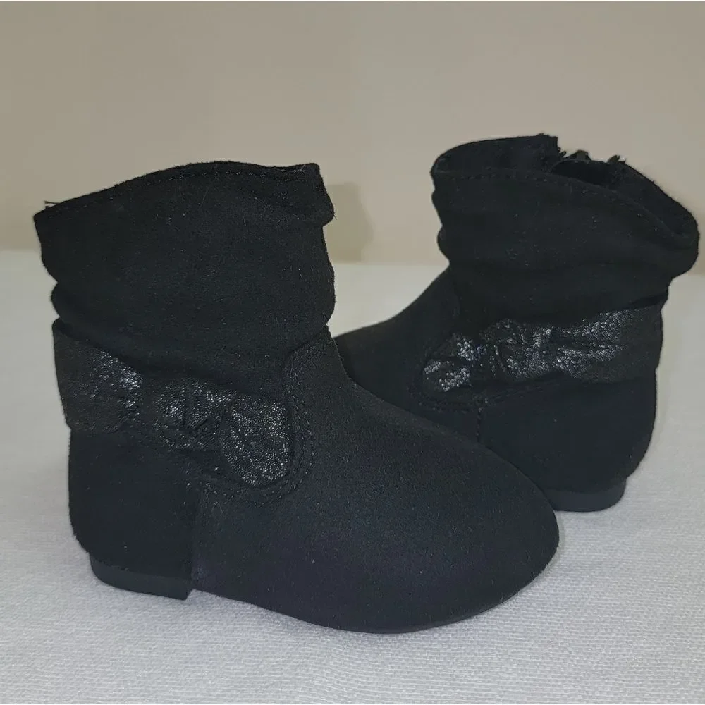 New Wonder Nation Black Side Zip Slouch Baby Girl Shimmer Boots Size 3 (3-6 mo)